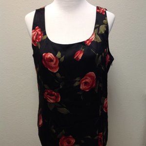 Valerie Stevens Collection 100% Silk Red Rose Black Tank Top Shell Blouse Size 1